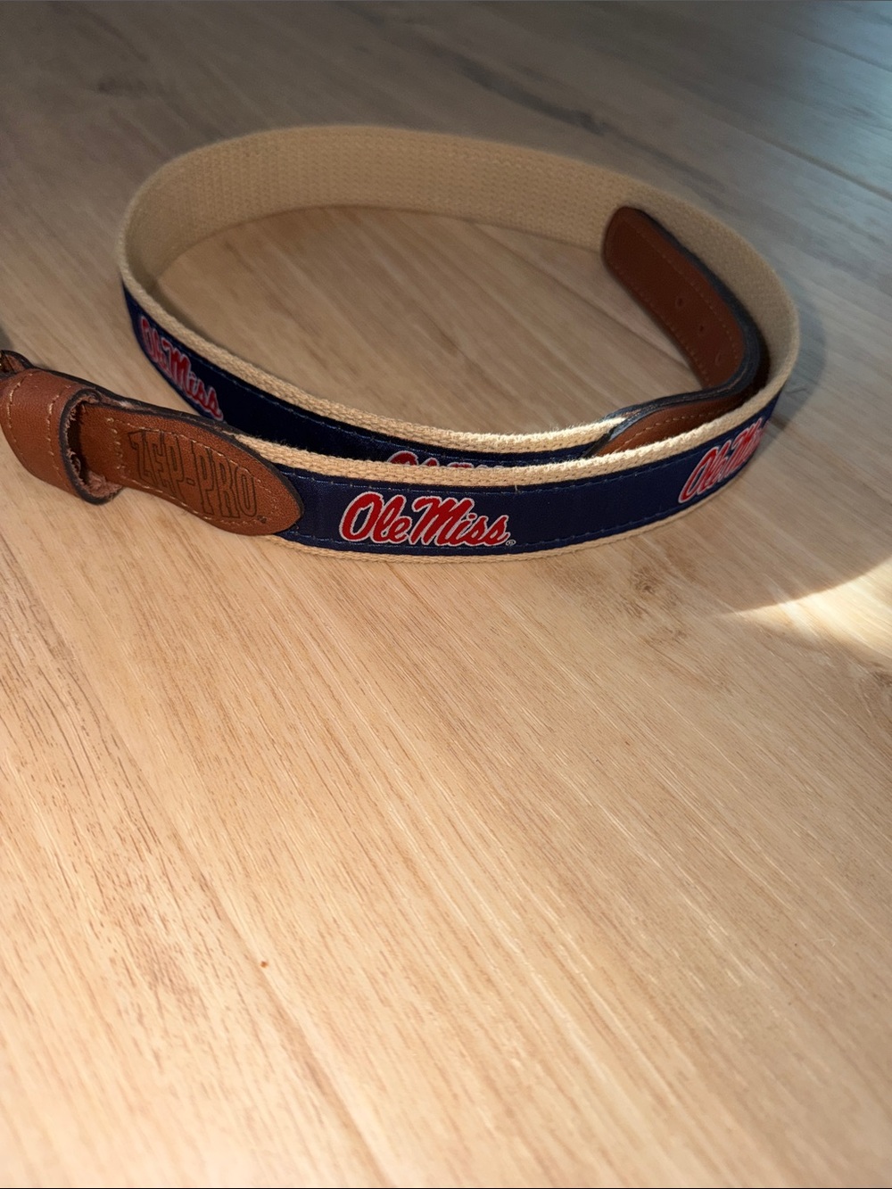 Zep-Pro Ole Miss Navy Canvas Belt with Brown Leather Accents size 36”